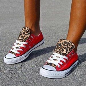 Round-Toed Sneakers-Leopard Tongues/White Laces